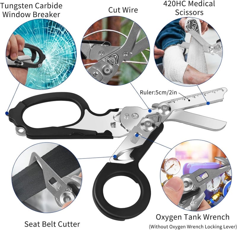 DEKELIY 6 In 1 Multifunctional Trauma Shears, Emergency Response Shears, Stainless Steel Foldable Shears With Holster, Medical Trauma Shears With Strap CutterBlack - Image 3